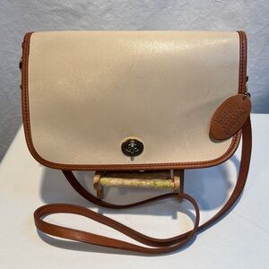 Vintage Partners Cream and Tan Genuine Leather-Trim Crossbody Bag